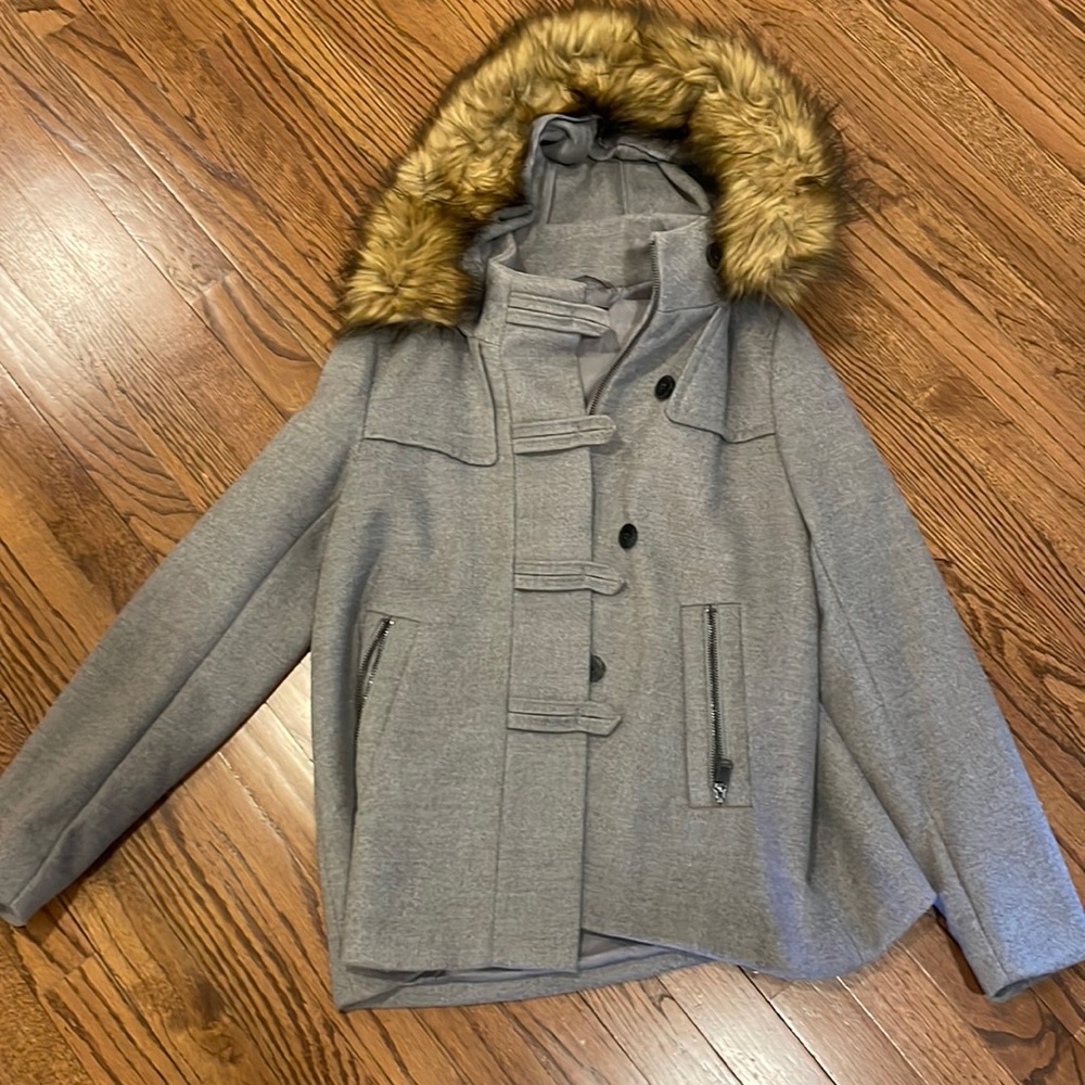 Zara grey wool jacket with fur detail